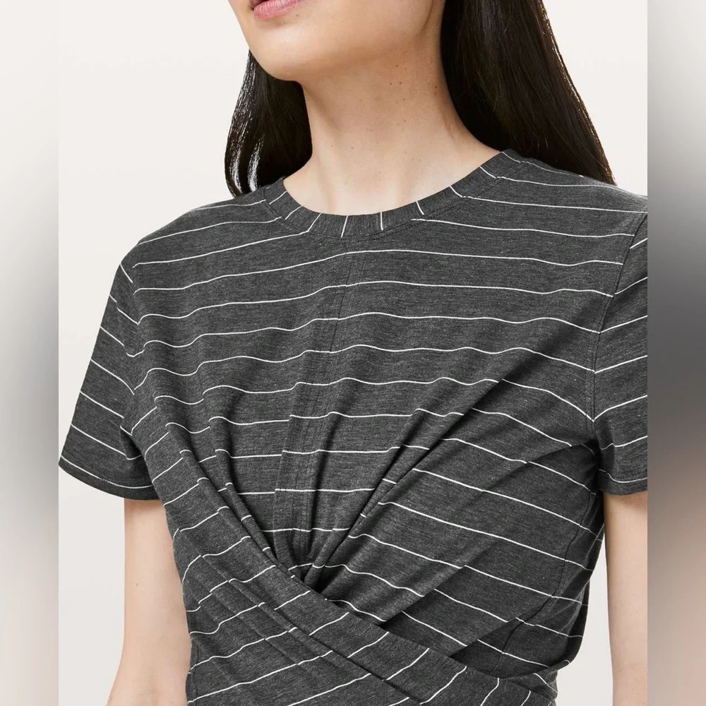 Lululemon Time To Restore Striped Tie Back Cropped Twist Short Sleeve Shirt